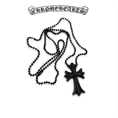 Chrome Hearts Silichrome Cross Pendant Necklace - Black