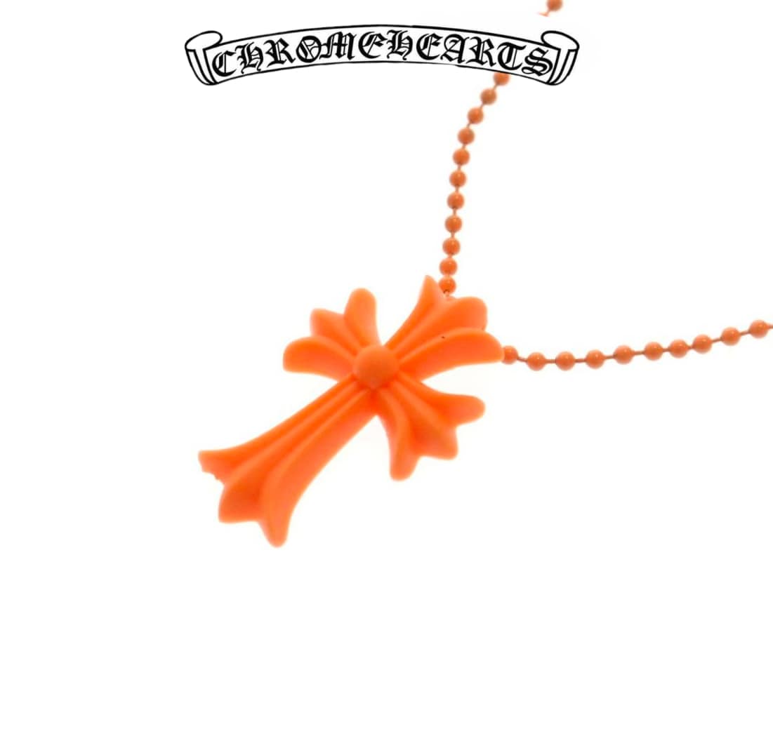 Chrome Hearts Silichrome Cross Pendant Necklace - Orange