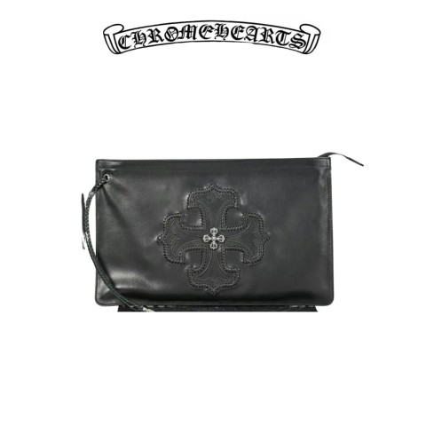 Chrome Hearts Black Leather Pouch with Cross Patch