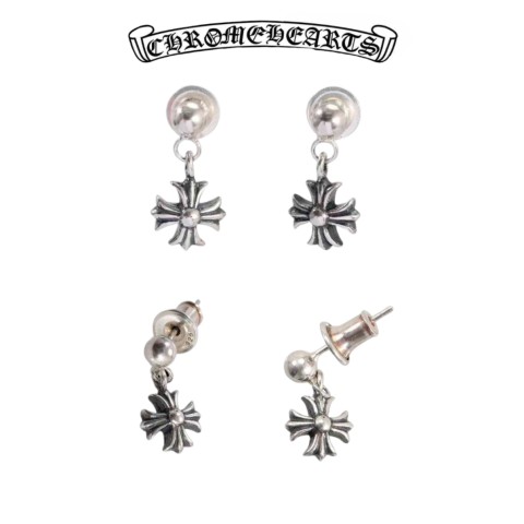 Chrome Hearts Silver Baby Fat Cross Drop Earring