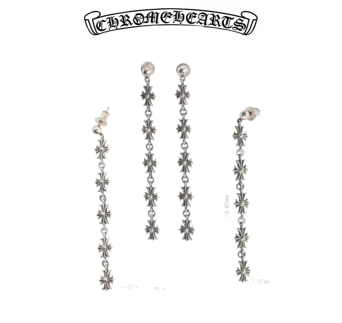 Chrome Hearts Silver TINY E 5 Cross Earring