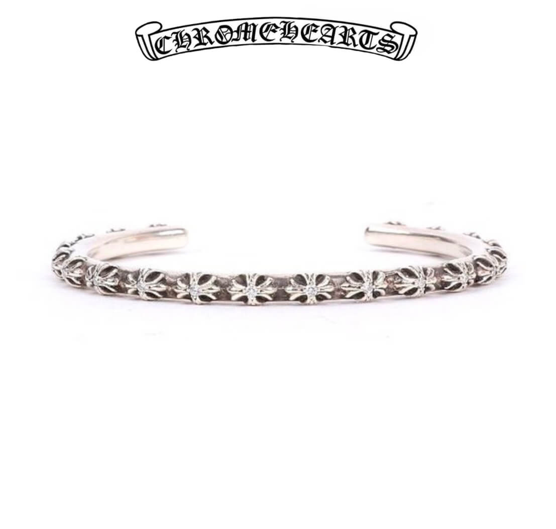 Chrome Hearts Silver CH Plus Skinny Multi Band Cuff