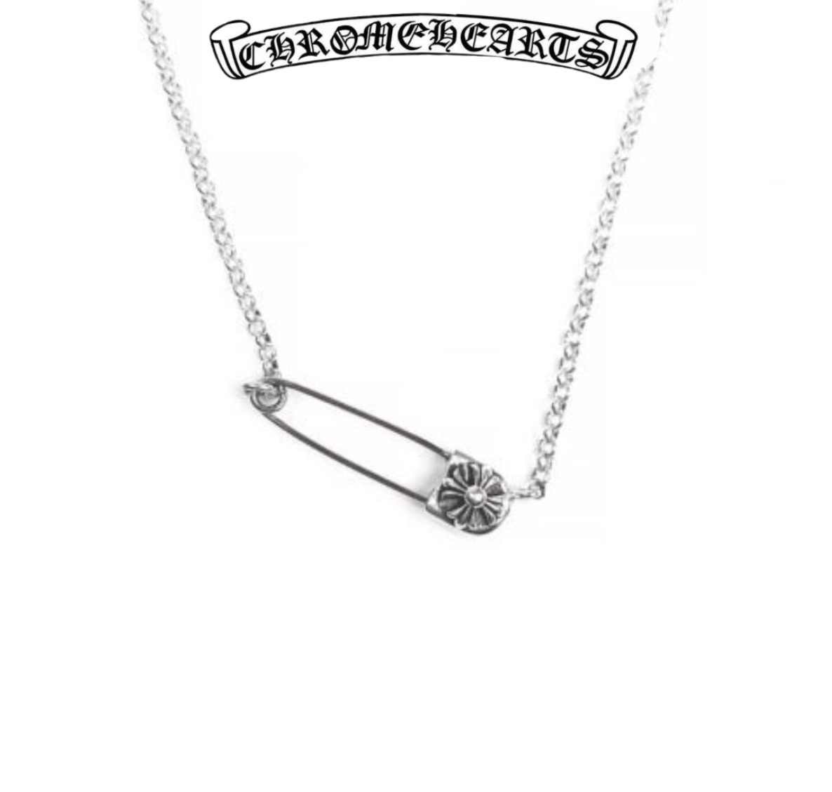 Chrome Hearts Silver Safety Pin Clavicle Necklace (45cm)