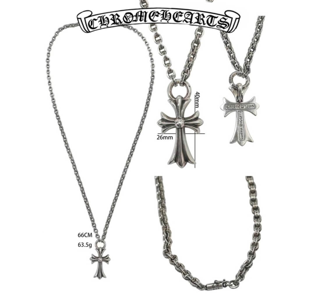 Chrome Hearts Silver Fixed Cross Alphabet Necklace (66cm)