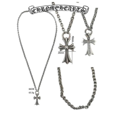 Chrome Hearts Silver Fixed Cross Alphabet Necklace (66cm)