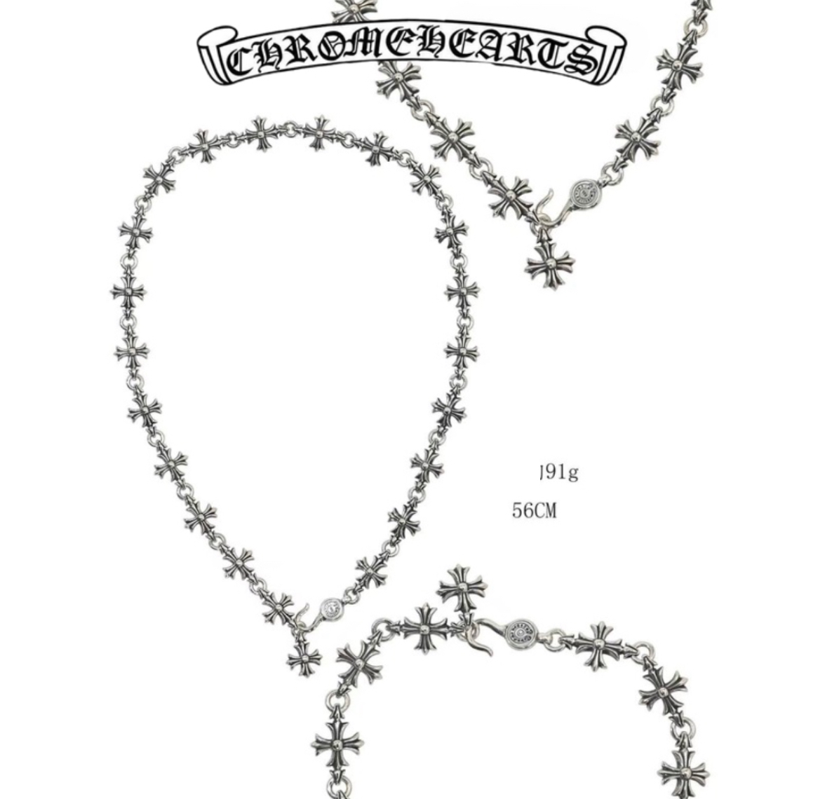 Chrome Hearts Silver Cross Flower Necklace (56cm)