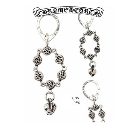 Chrome Hearts Silver Bud Round Bead Heart Keychain