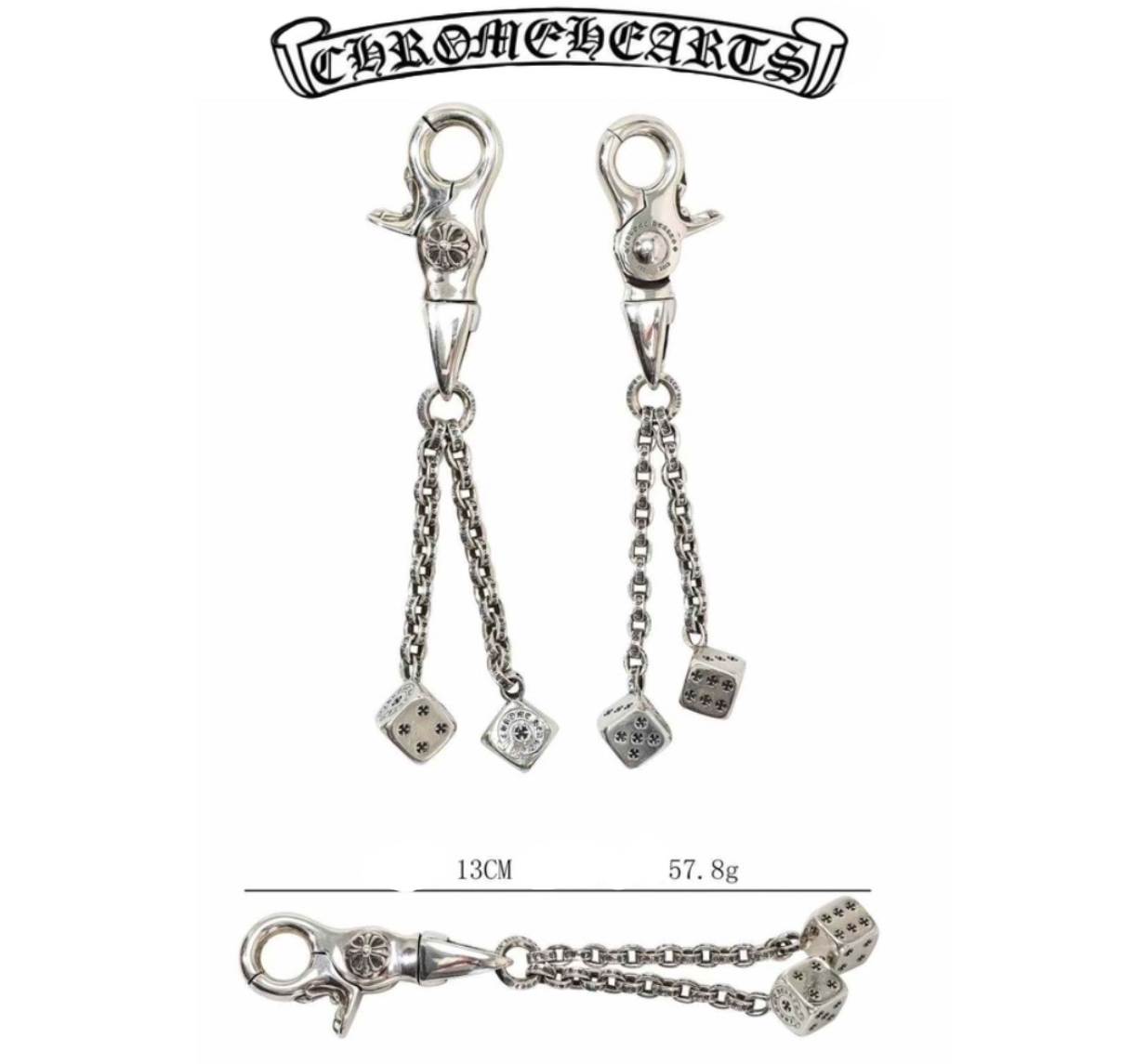 Chrome Hearts Silver Skull Cross Round Bead Chain with Hook + S Clasp