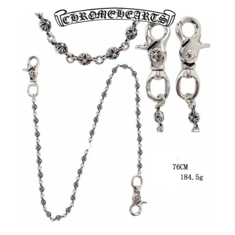 Chrome Hearts Silver Double Hook Cross Round Bead(76cm)