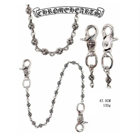 Chrome Hearts Silver Double Hook Cross Round Bead(48cm)