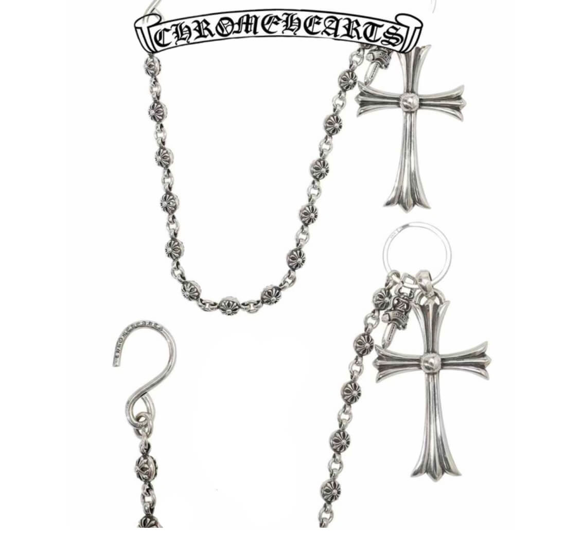 Chrome Hearts Large Cross Pendant + Cross Bead Chain + S-Clasp