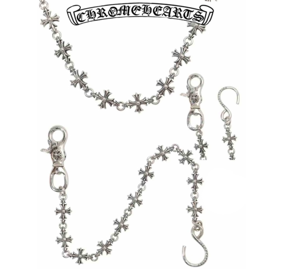 Chrome Hearts Silver Cross Large Bead Necklace (55cm)