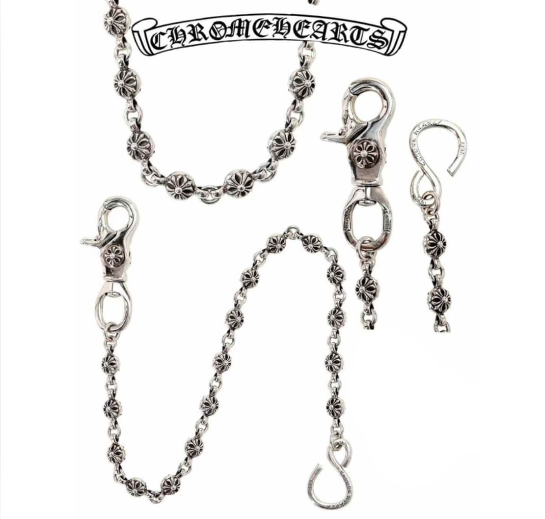 Chrome Hearts Silver Young Military Flower Beaded Double Hook Necklace (43cm)