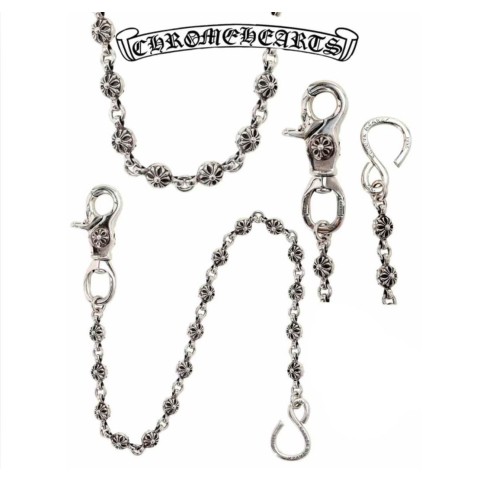 Chrome Hearts Silver Young Military Flower Beaded Double Hook Necklace (43cm)