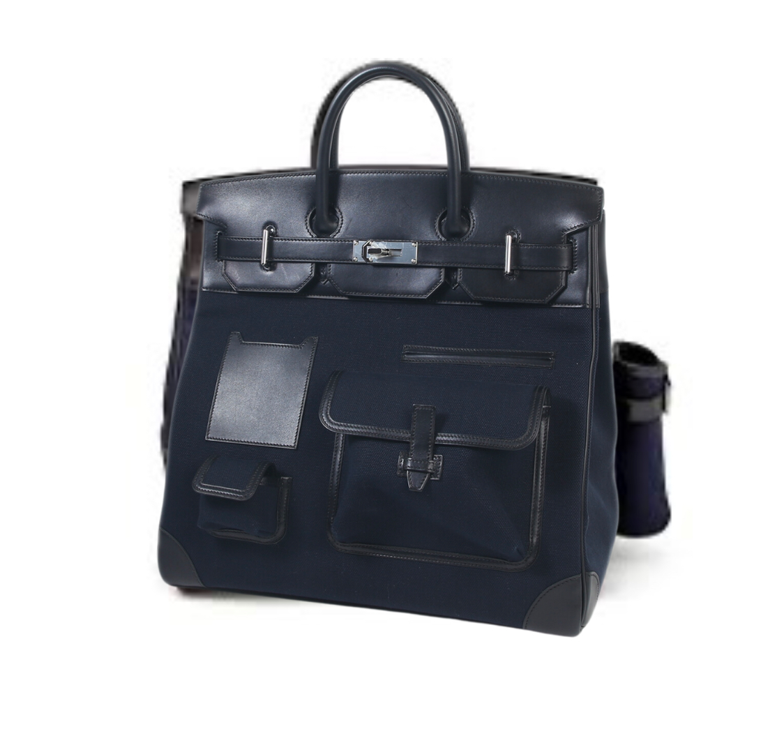 Hermès HAC 40 Cargo Bleu Marine Toile & Black Box Calf&Palladium Hardware