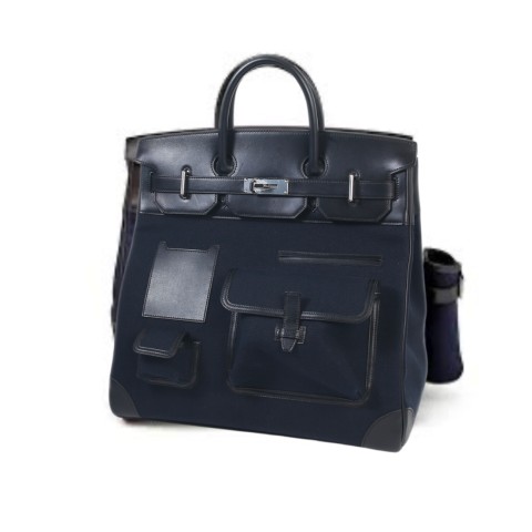 Hermès HAC 40 Cargo Bleu Marine Toile & Black Box Calf&Palladium Hardware