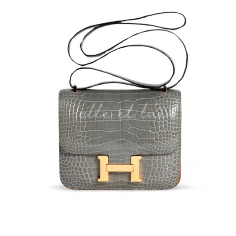 Hermès Constance 24 Gris Mouette Shiny Alligator&Gold Hardware