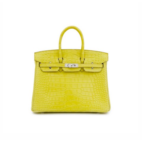 Hermès Birkin25 Lime Yellow Matte Alligator&Palladium Hardware