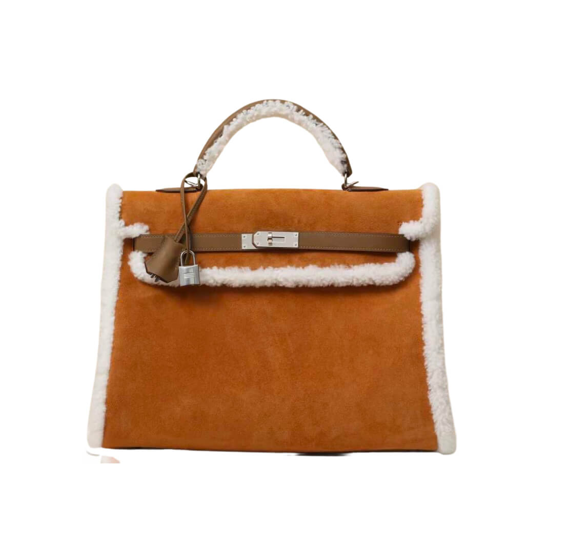 Hermès Kelly35 Teddy Shearling Chamois /Ecru/ Alezan/Suede Leather&Palladium Hardware