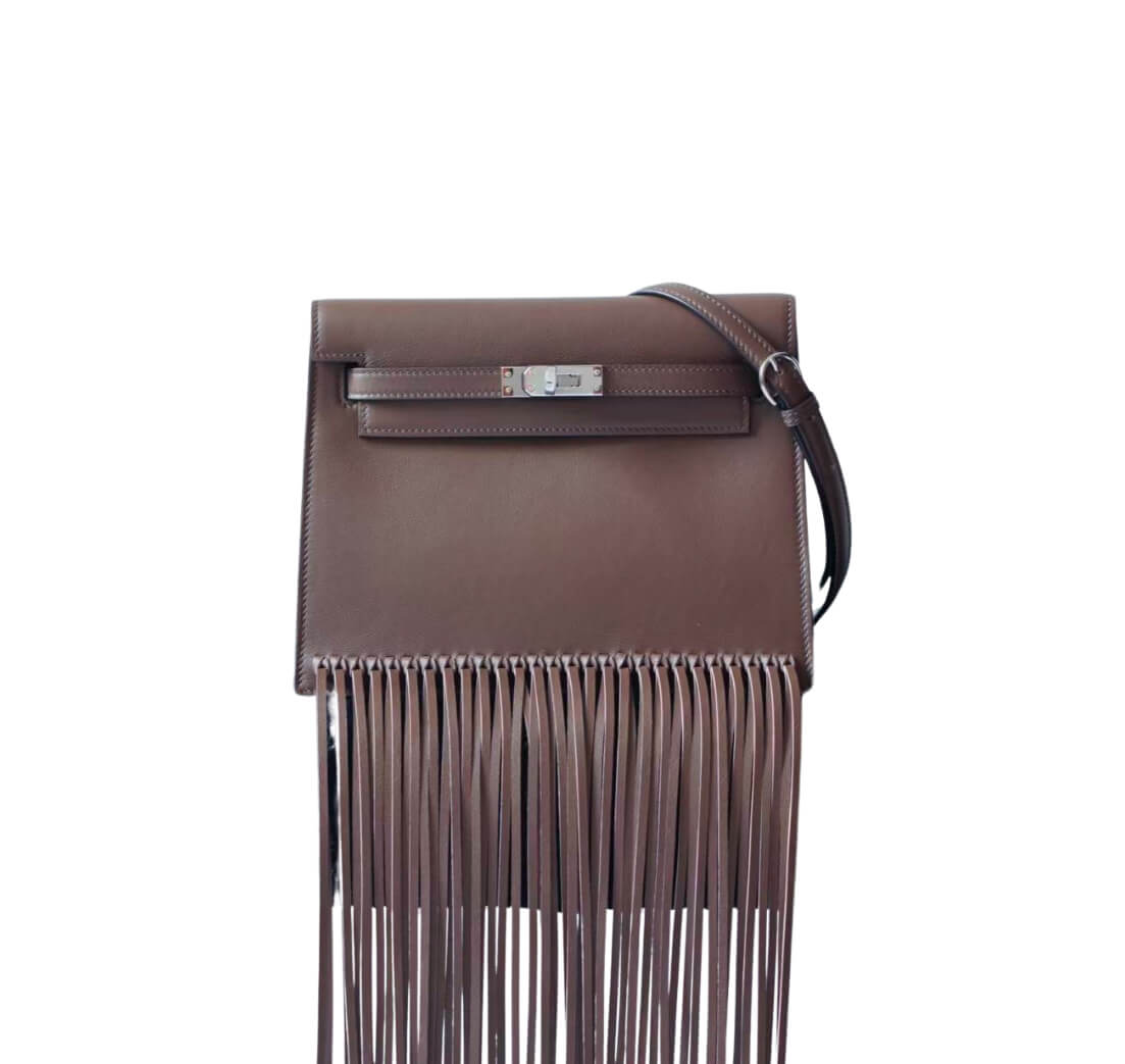 Hermès Kelly Dance Fringe Mocha Swift& Palladium Hardware