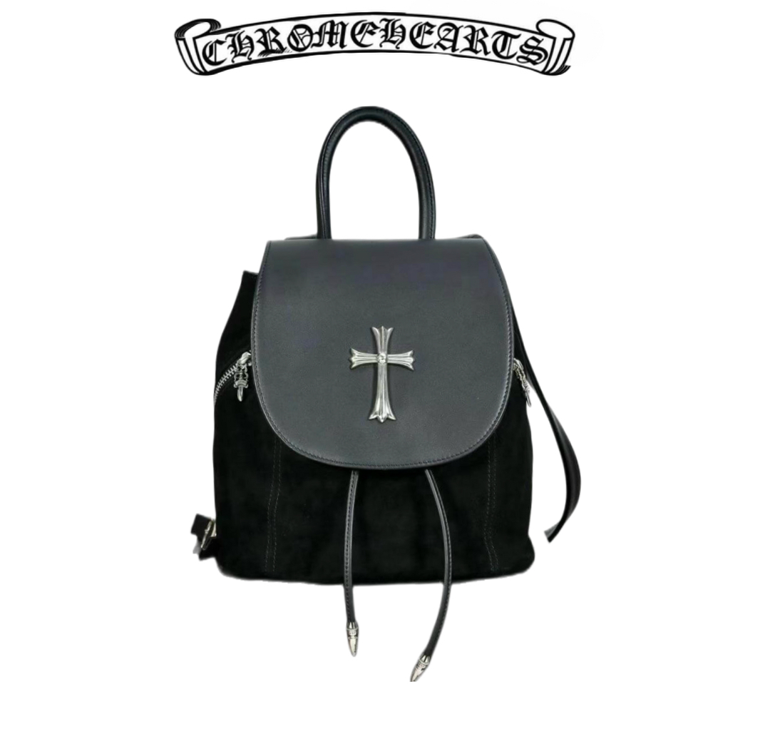 Chrome Hearts Suede Silver Cross Leather Mini Backpack