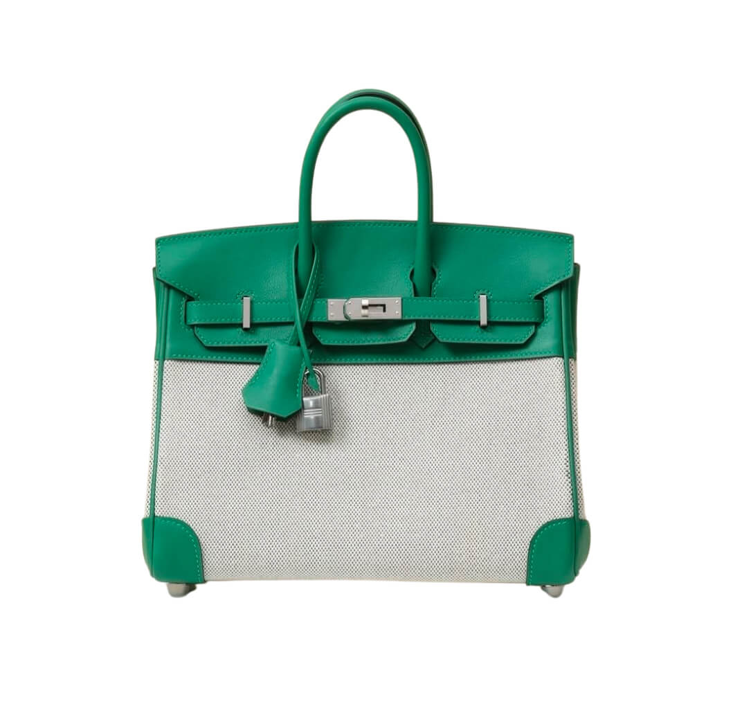 Hermès 25cm Birkin Quadrille Vert Vertigo &Swift Leather Toile Palladium Hardware