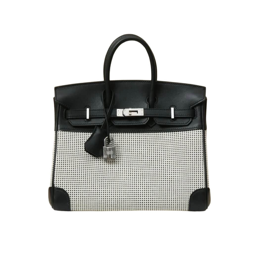 Hermès 25cm Birkin Quadrille Noir &Swift Leather Toile Palladium Hardware