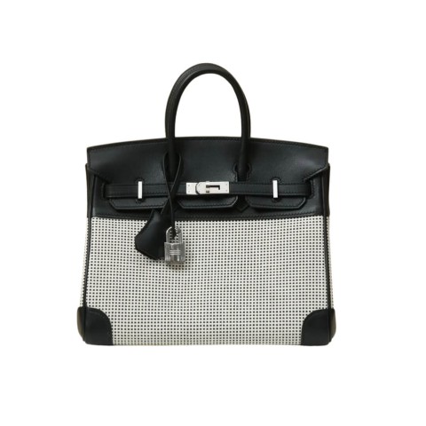 Hermès 25cm Birkin Quadrille Noir &Swift Leather Toile Palladium Hardware