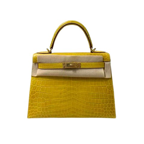 Hermès Kelly25 Mimosa Shiny Alligator&Gold Hardware