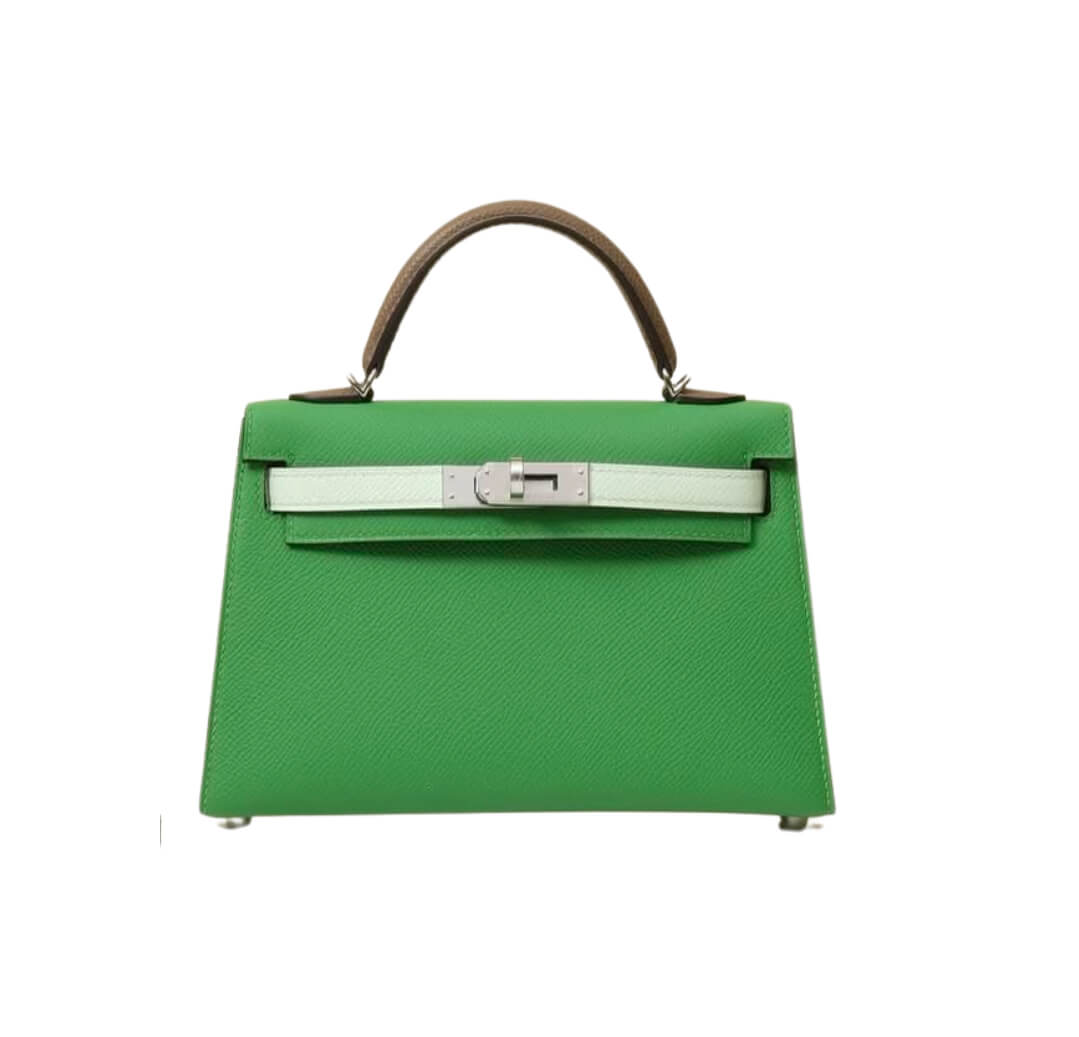 Hermès Mini Kelly Vert Yukka Epsom\ Vert Fizz Marron& Palladium Hardware