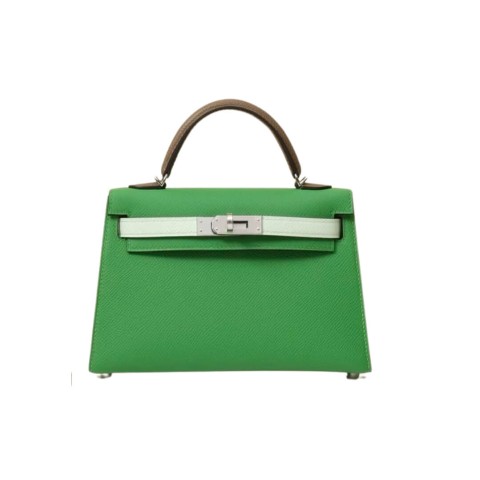 Hermès Mini Kelly Vert Yukka Epsom Vert Fizz Marron& Palladium Hardware