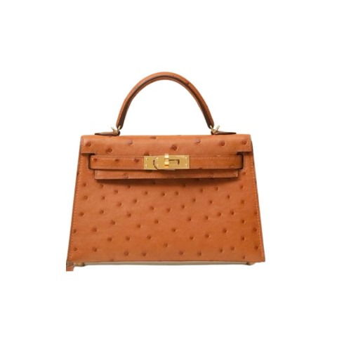 Hermès Mini Kelly Cognac Ostrich&Gold Hardware