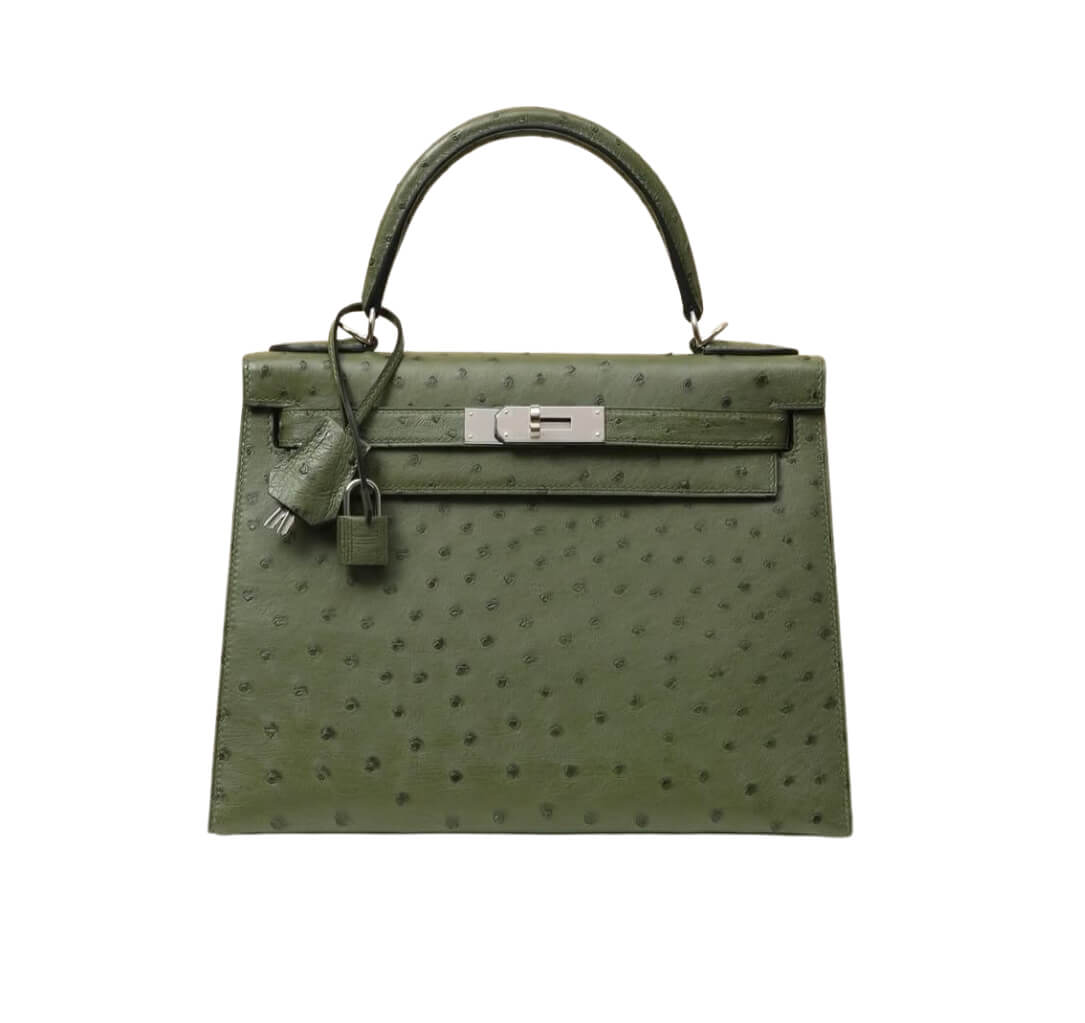 Hermès Kelly28 Vert Titien Ostrich&Palladium Hardware