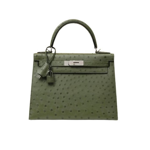 Hermès Kelly28 Vert Titien Ostrich&Palladium Hardware