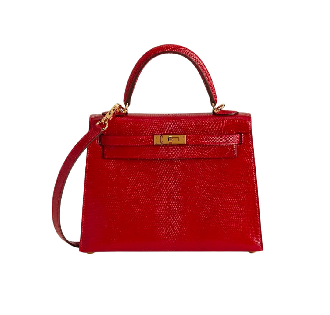 Hermès Kelly25 Rouge Casaque Lizard Leather& Gold Hardware