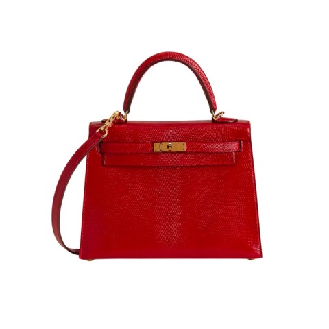 Hermès Kelly25 Rouge Casaque Lizard Leather& Gold Hardware