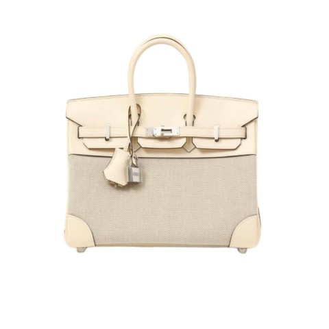 Hermès Birkin25 Nata Swift and Ecru Toile Quadrille &Palladium Hardware,