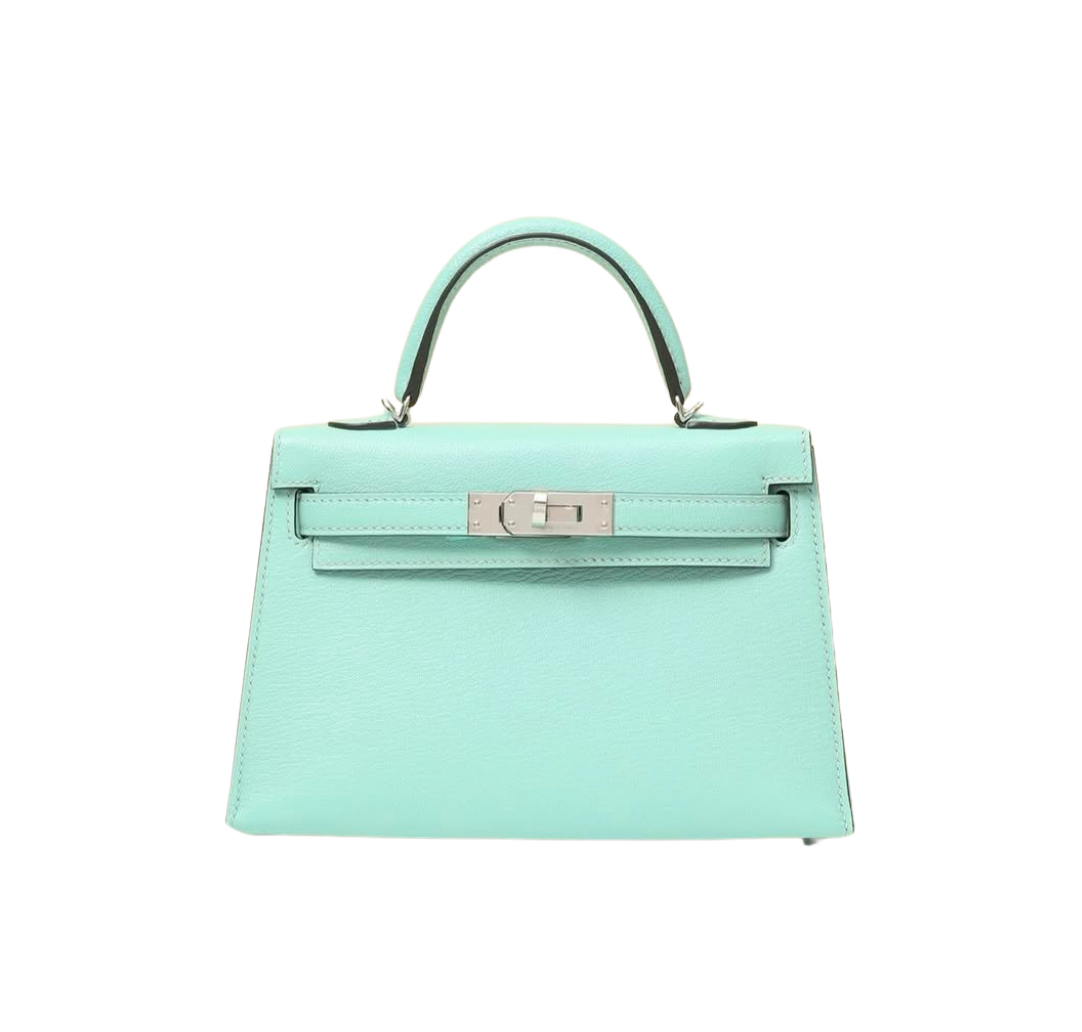 Hermès Mini Kelly Vert d'eau Epsom&Palladium Hardware