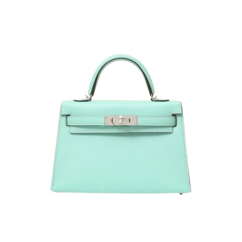 Hermès Mini Kelly Vert d'eau Epsom&Palladium Hardware