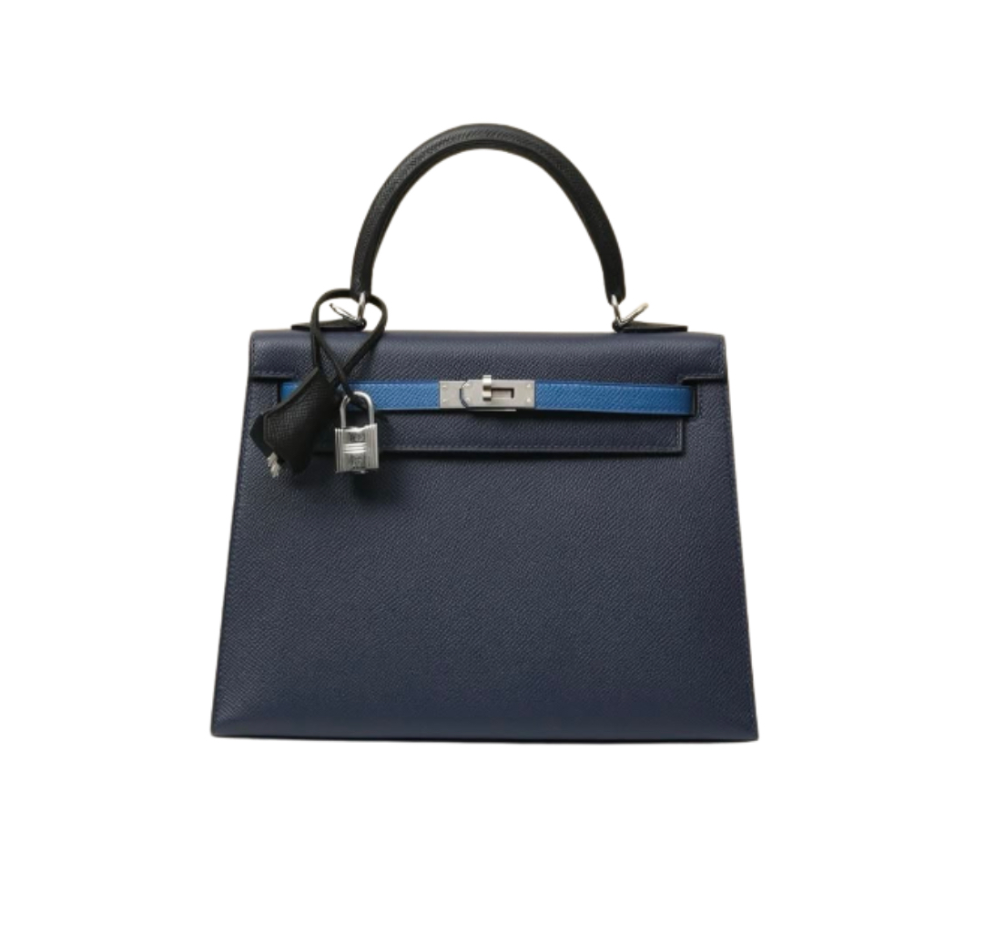 Hermès Kelly25 Sellier Blue Saphir/Black/Blue france Epsom&Palladium hardware