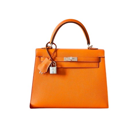 Hermès Kelly28 Sellier Orange Leather Epsom&Palladium Hardware 