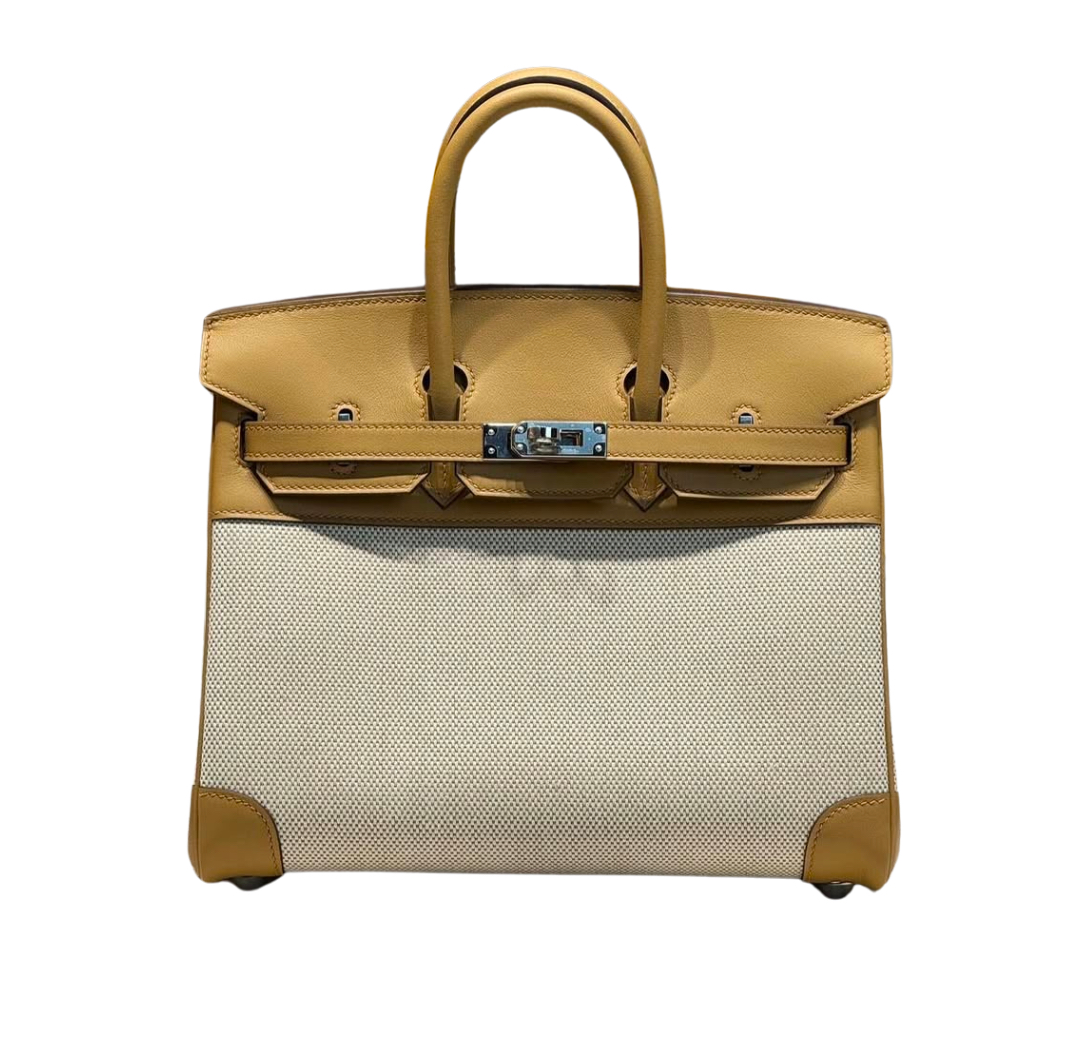 Hermès Birkin30 Toile H and Swift Canvas in Biscuit&Palladium Hardware