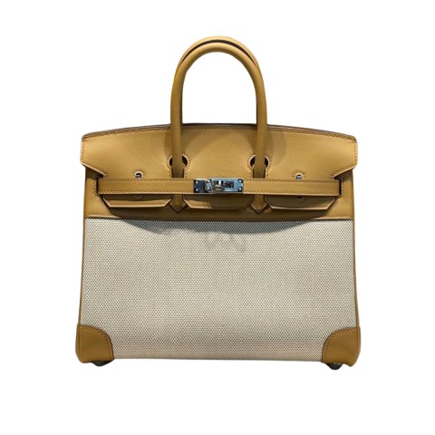 Hermès Birkin30 Toile H and Swift Canvas in Biscuit&Palladium Hardware