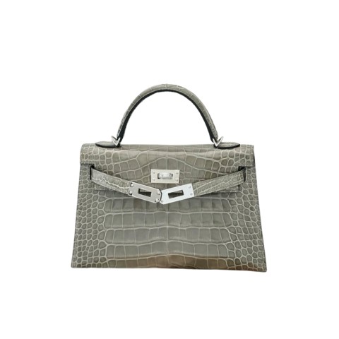 Hermès Mini Kelly Gris Tourterelle Shiny Crocodile&Palladium Hardware