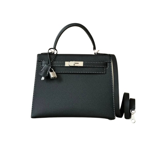 Hermès Kelly28 Black Un Point Sur Deux Veau Graine Monsieur& Palladium Hardware