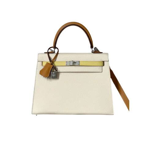 Hermès Kelly25 Tri-Color Nata Sesame Jaune Poussin&Palladium Hardware