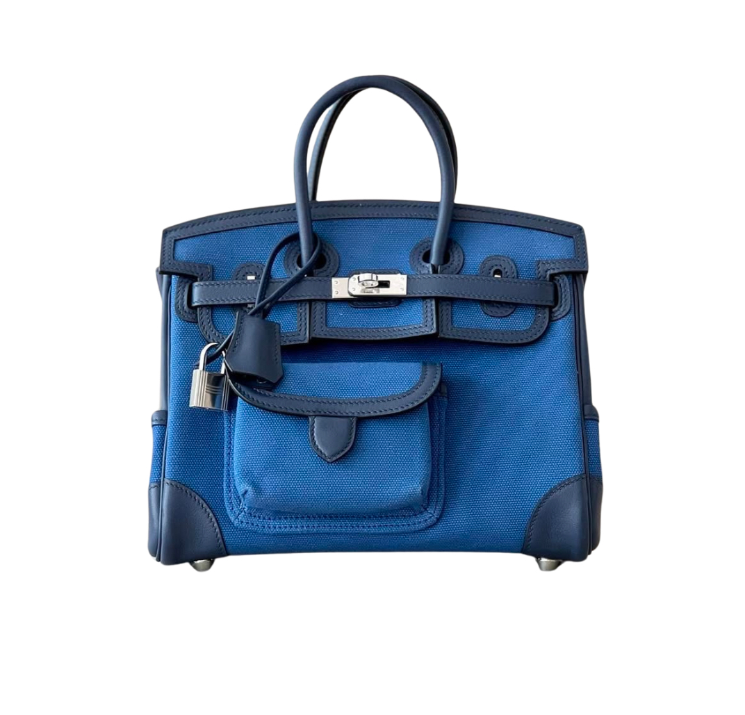 Hermès Cargo Birkin25 Blue Egee Toile Goeland / Navy Swift&Palladium Hardware