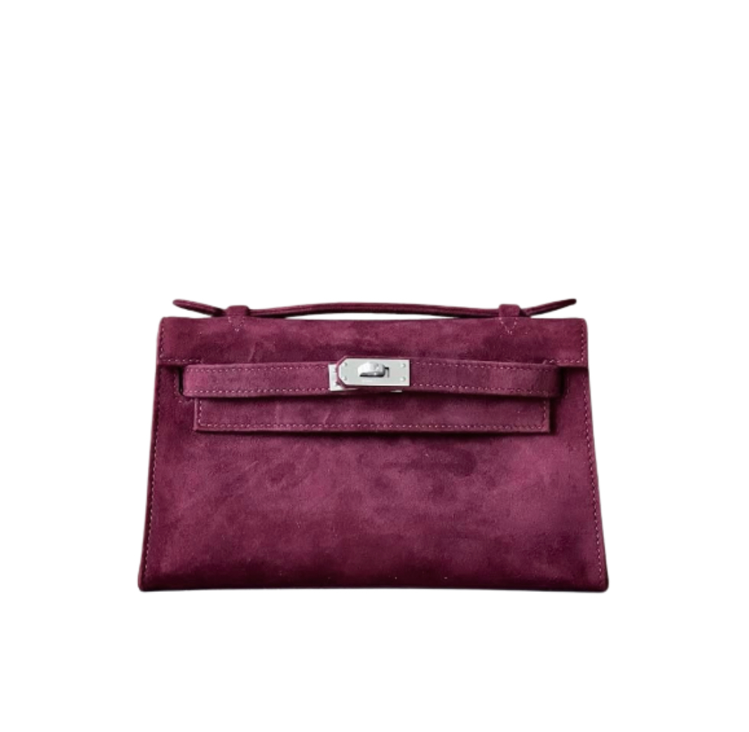 Hermes Kelly Pochette Burgundy Doblis Clutch&Palladium Hardware