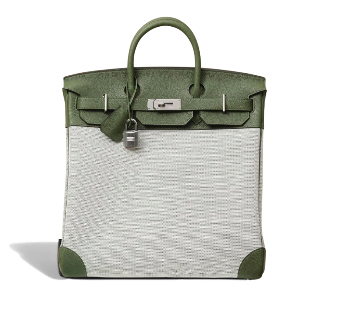 Hermès Hac Vert Amande, and Véronèse Écru Canvas and Leather Palladium Hardware