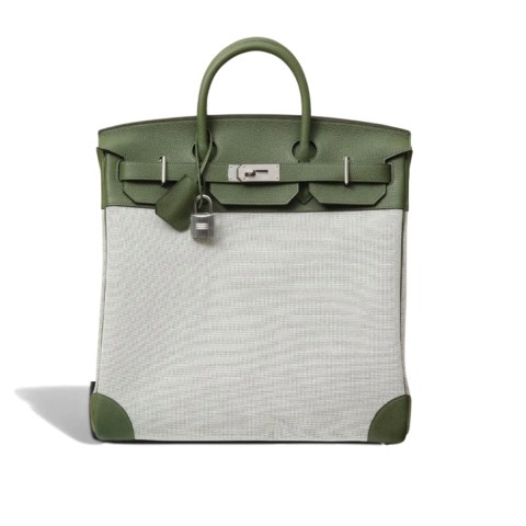 Hermès Hac Vert Amande, and Véronèse Écru Canvas and Leather Palladium Hardware